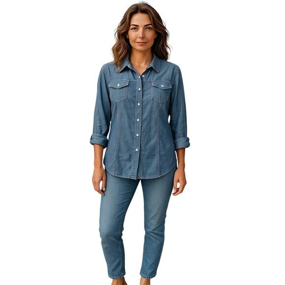 Hester & Orchard Tops - Hester & Orchard Women's Size XL Blue Shirt Top 3/4 Sleeve Collared Button-Up